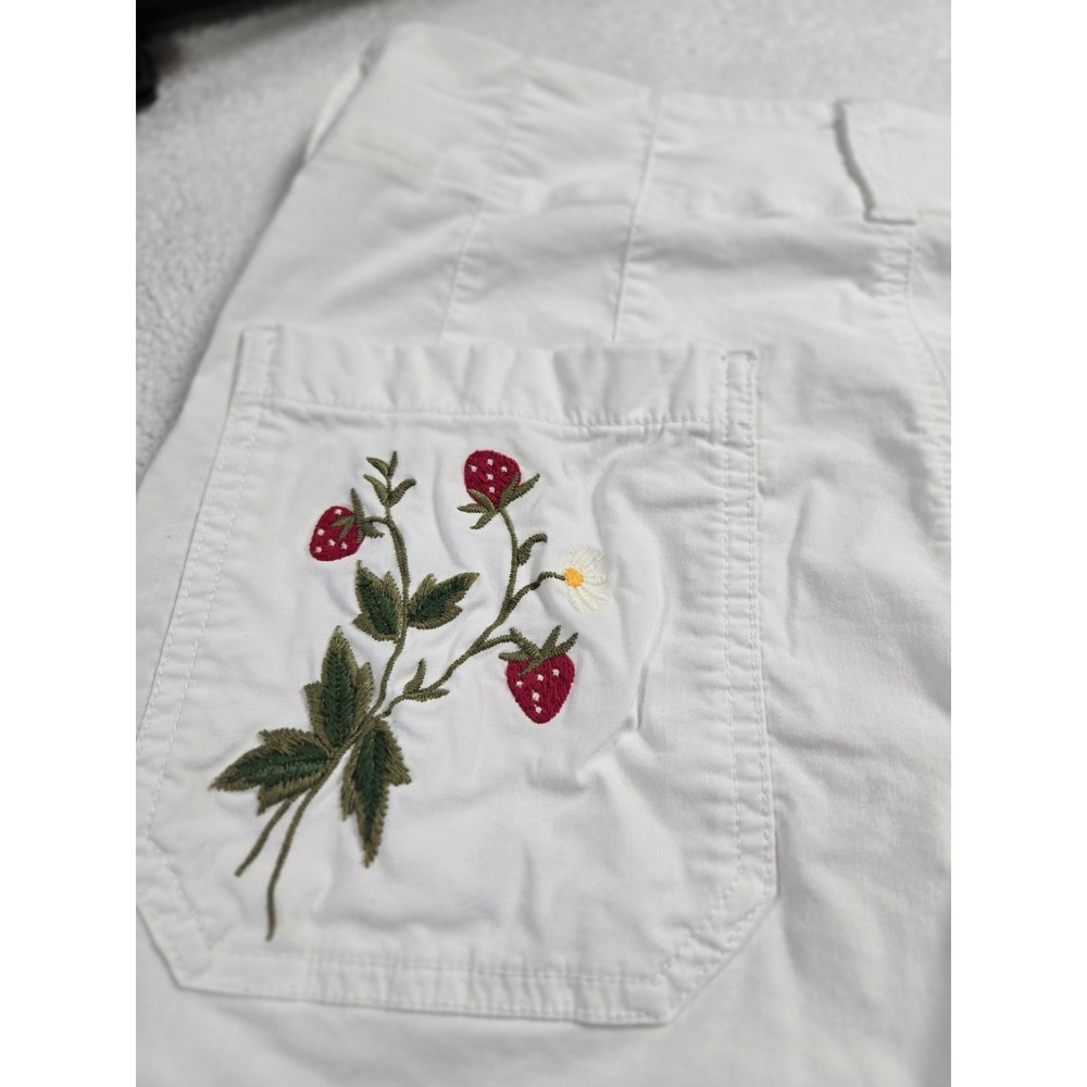 Maeve Anthropologie Colette White Wide Leg Strawberry Embroidered Pants 29 - Picture 9 of 9
